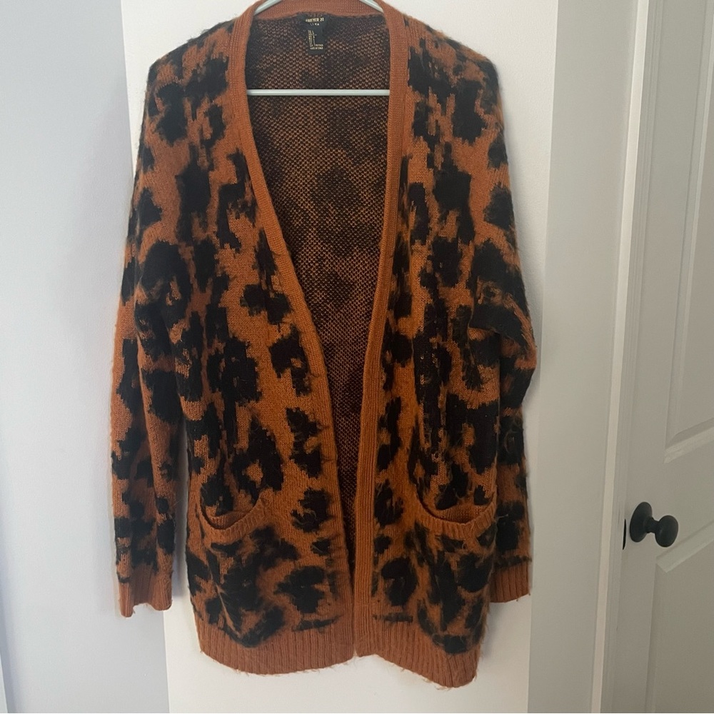 Forever 21 Leopard Print Oversized Cardigan, size L